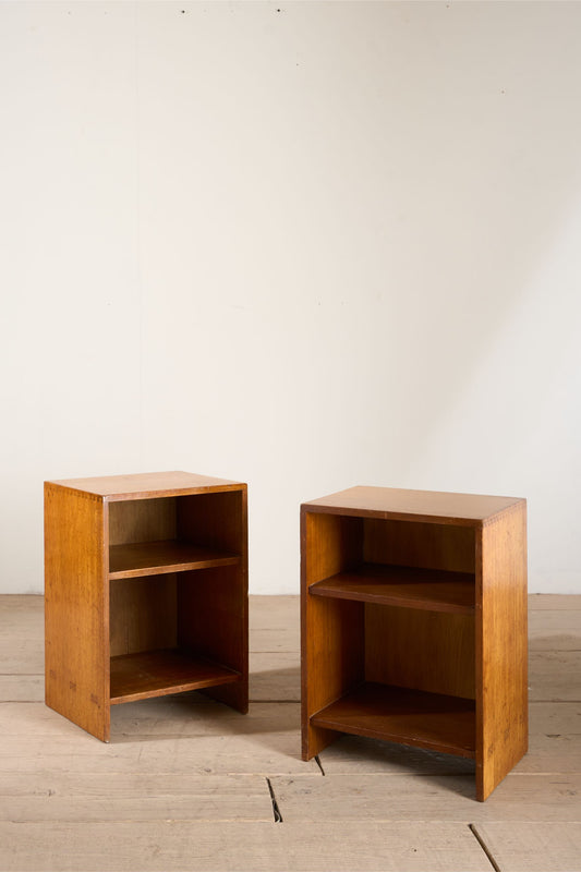 Pair of solid teak war department bedside tables