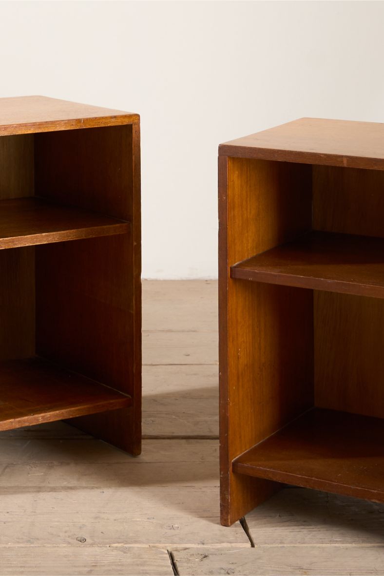 Pair of solid teak war department bedside tables