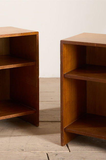 Pair of solid teak war department bedside tables
