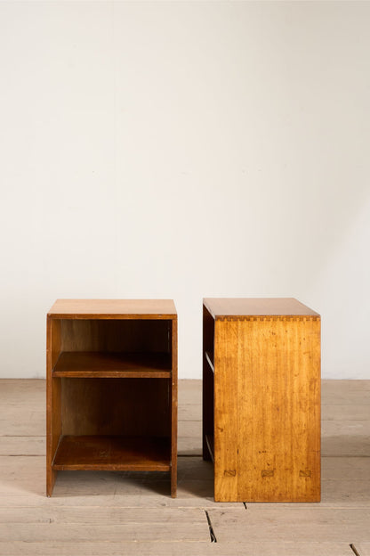 Pair of solid teak war department bedside tables