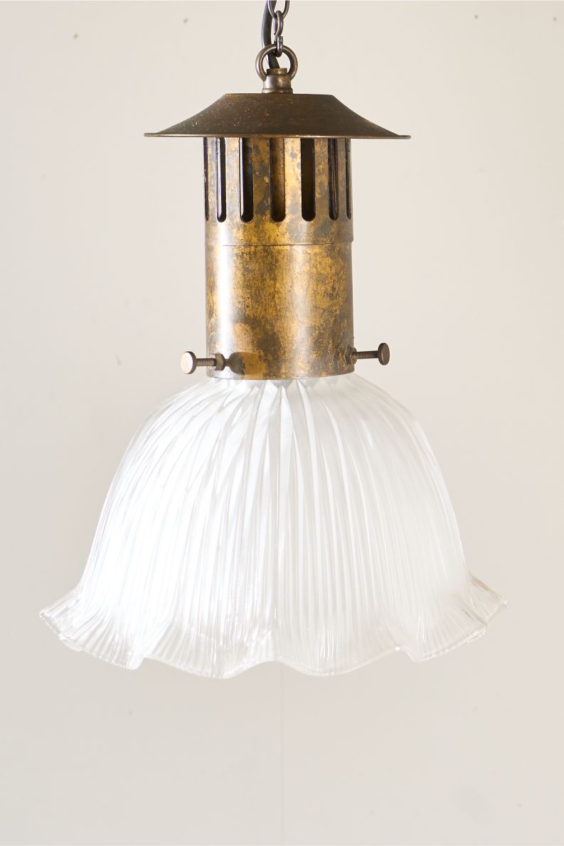 Trio of 20th century Holophane pendant lights