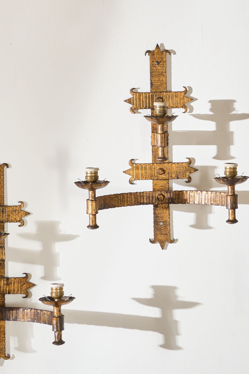 Trio of Mid century Spanish gilt metal wall lights