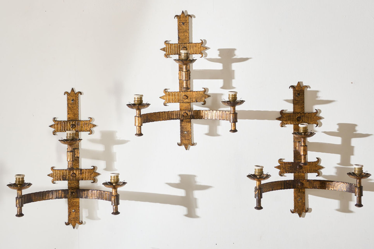 Trio of Mid century Spanish gilt metal wall lights