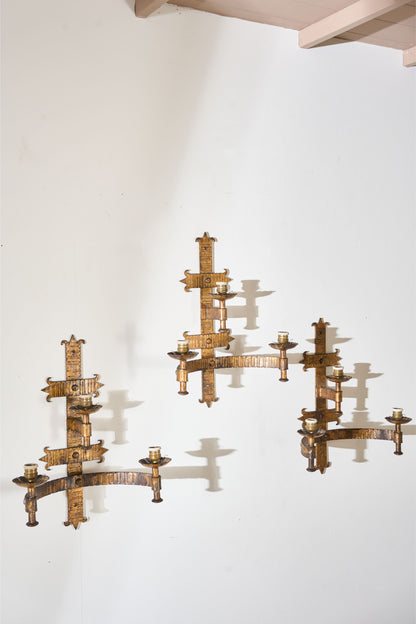 Trio of Mid century Spanish gilt metal wall lights