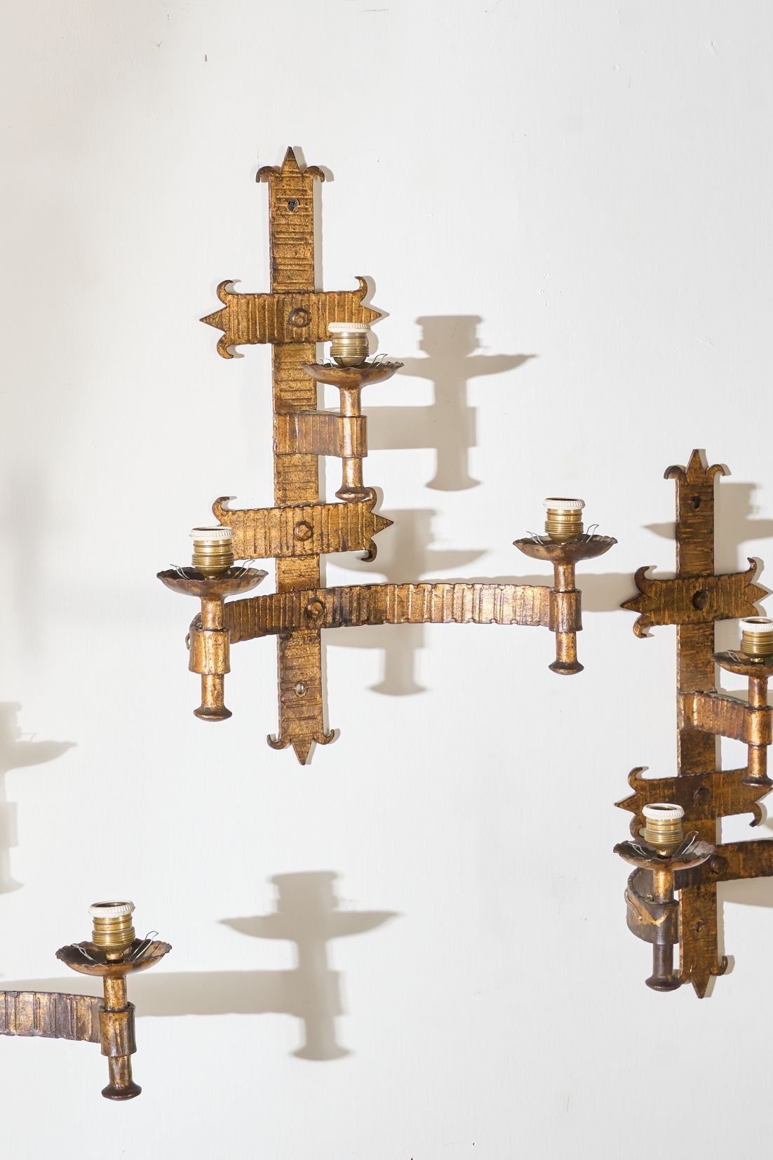 Trio of Mid century Spanish gilt metal wall lights