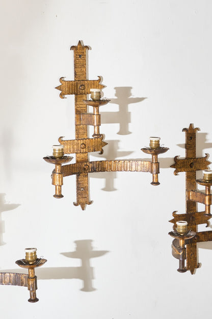 Trio of Mid century Spanish gilt metal wall lights