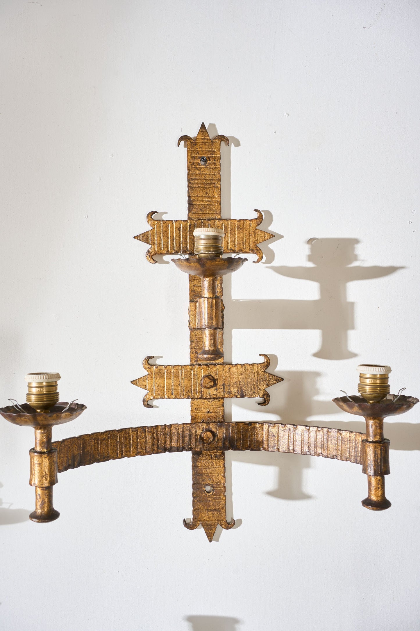 Trio of Mid century Spanish gilt metal wall lights