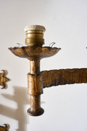 Trio of Mid century Spanish gilt metal wall lights - TallBoy Interiors