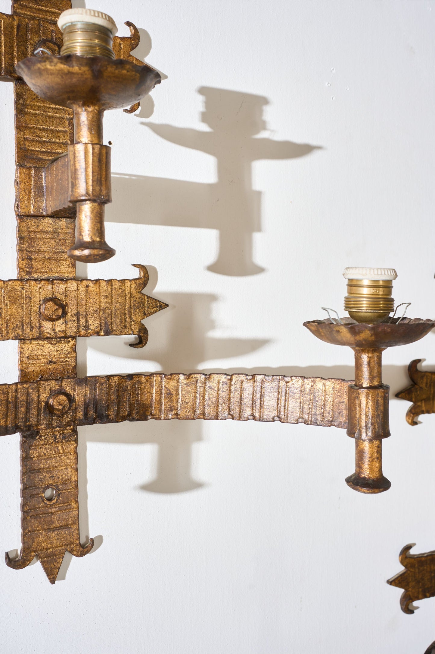 Trio of Mid century Spanish gilt metal wall lights