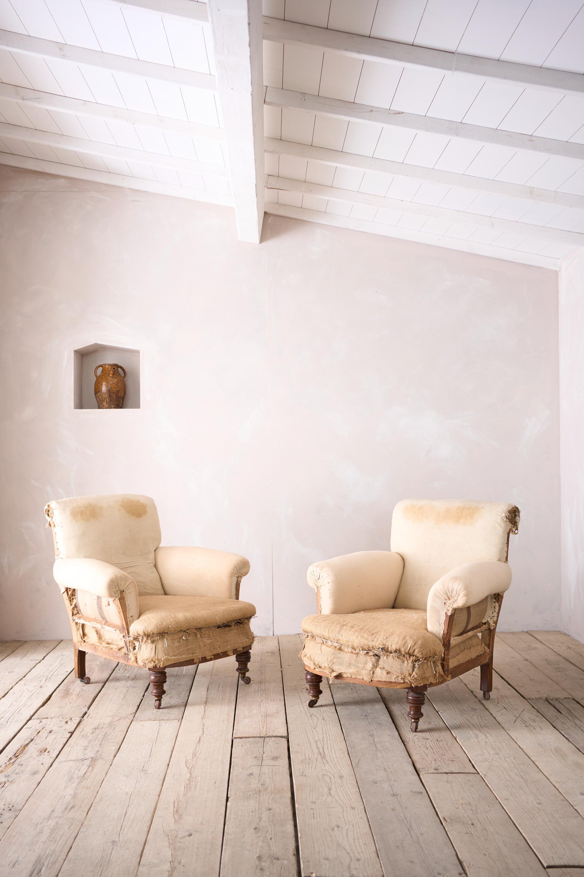 Pair of scroll armchair English country house armchairs – TallBoy