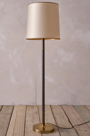 Mid century brown leather and brass floor lamp