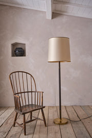 Mid century brown leather and brass floor lamp