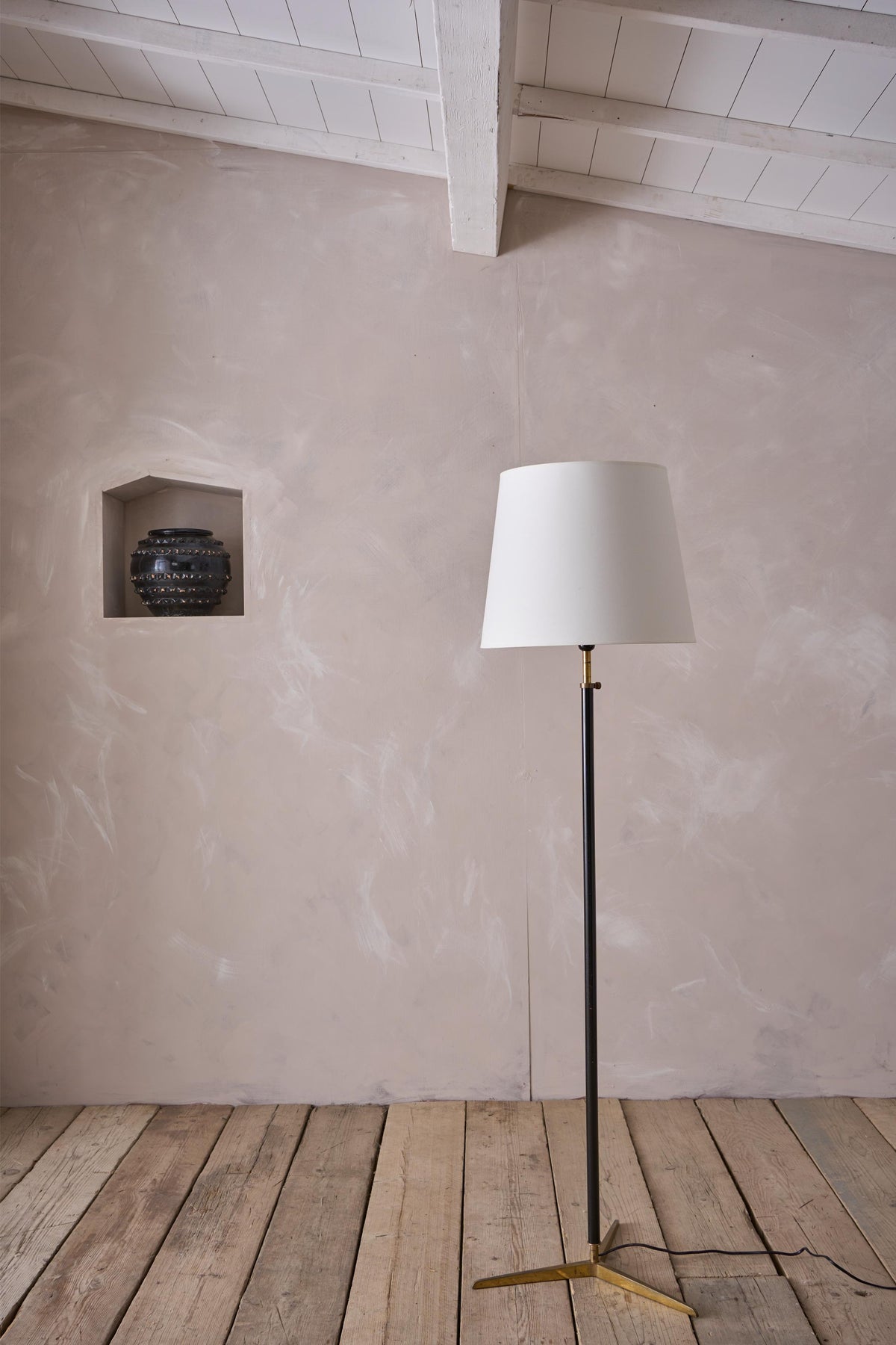 Mid century black and brass floor lamp - TallBoy Interiors