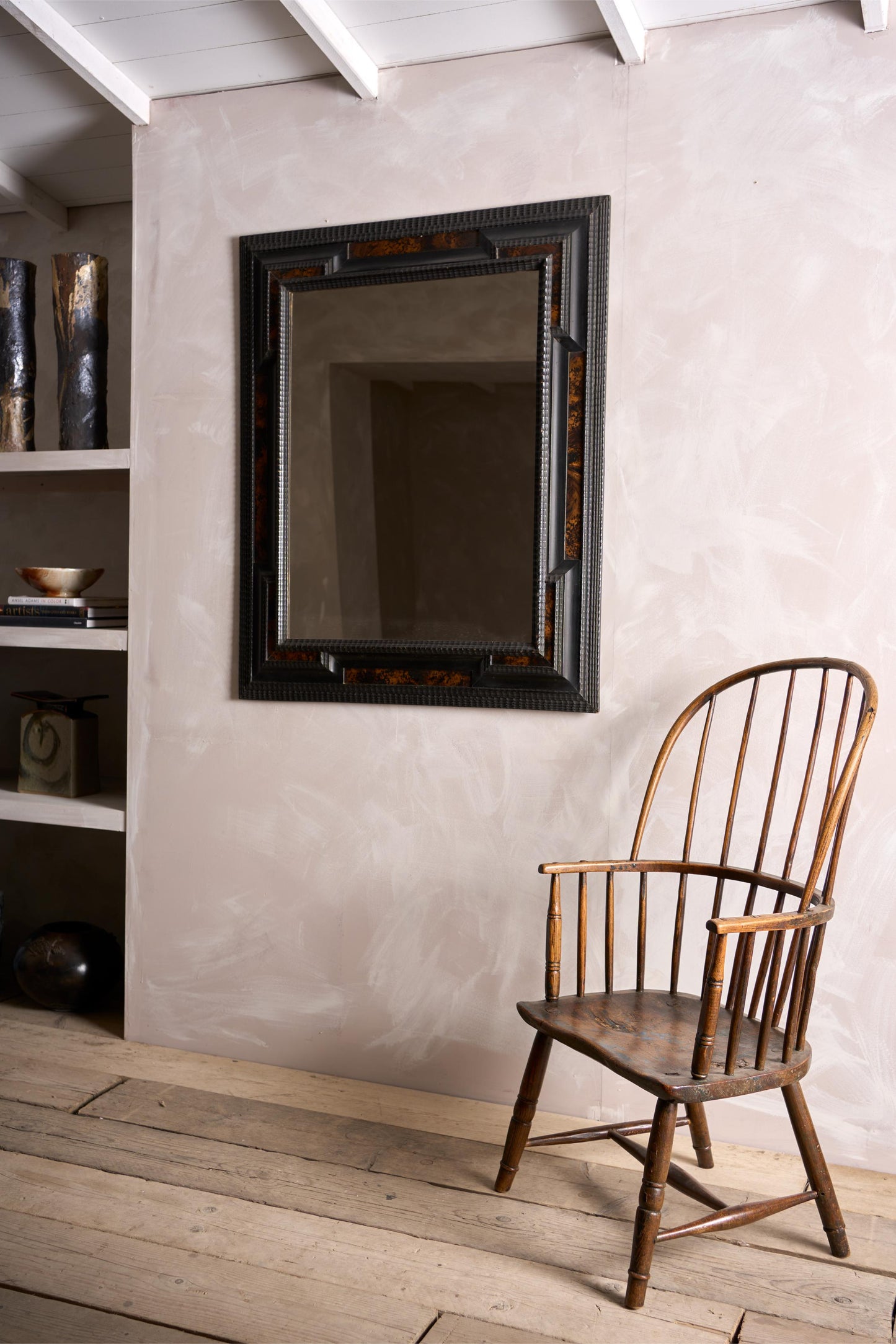 Large Italian Ebonised and faux tortoiseshell mirror - No2