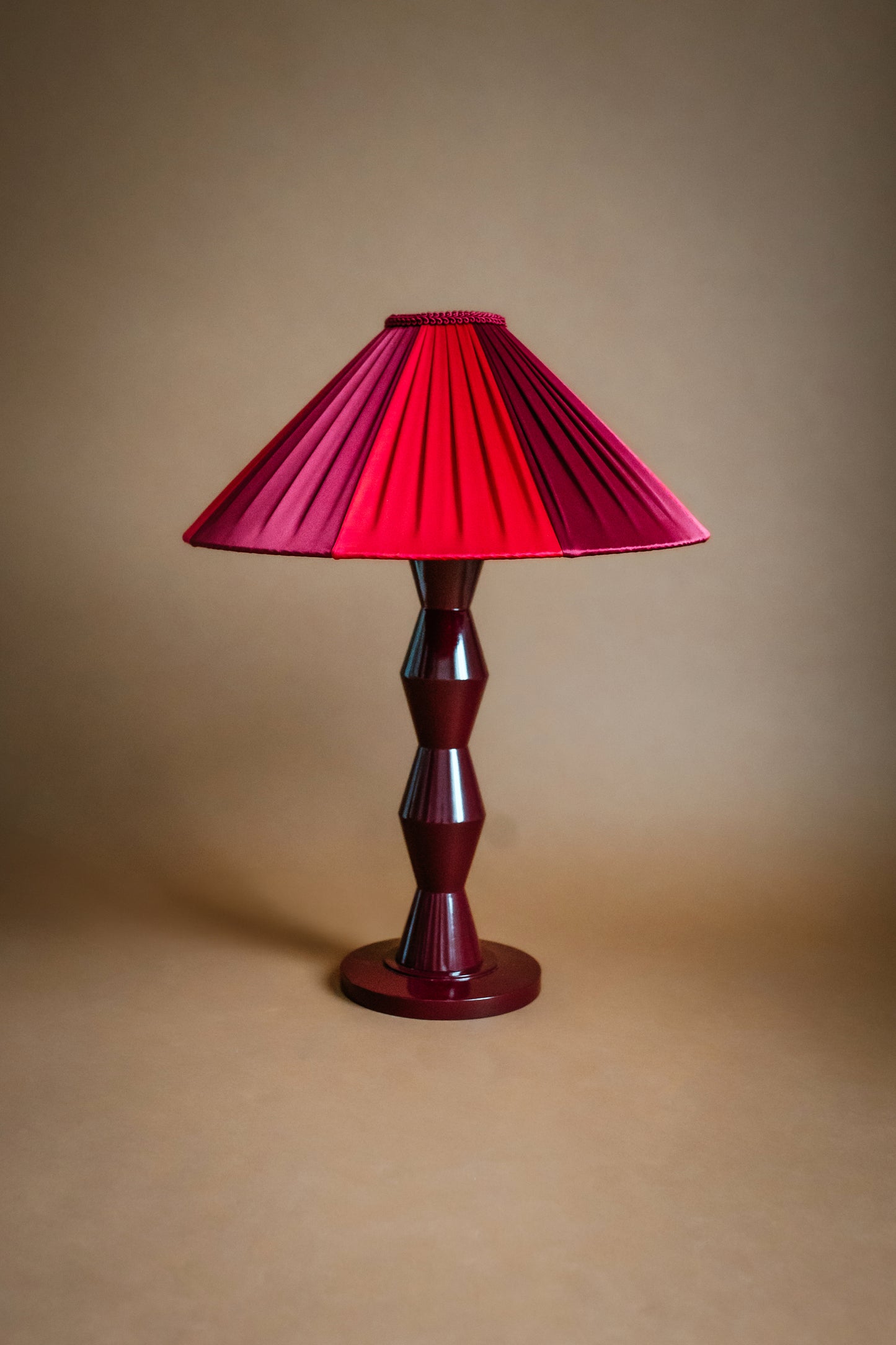 The Fitz Hand-Turned Wood Burgundy Table Lamp - TallBoy Interiors