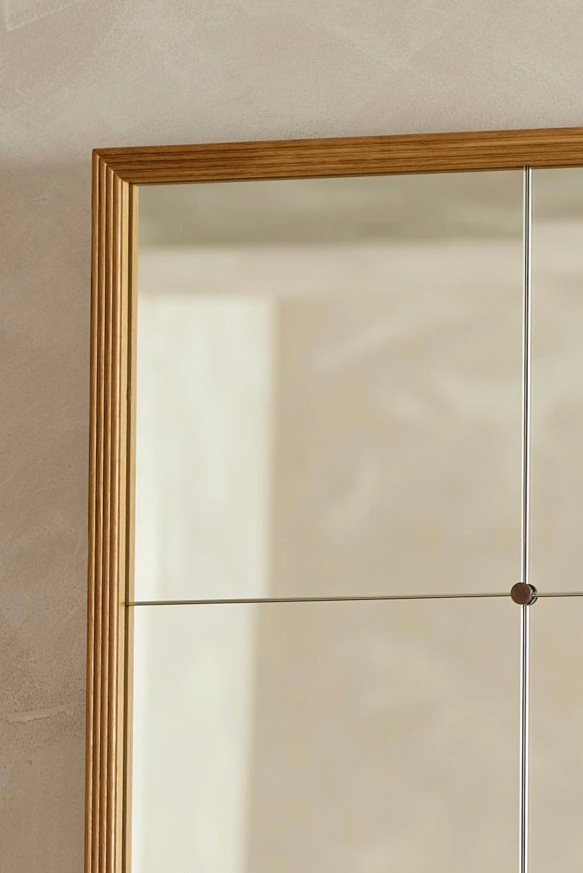 Reeded oak frame panelled wall mirror