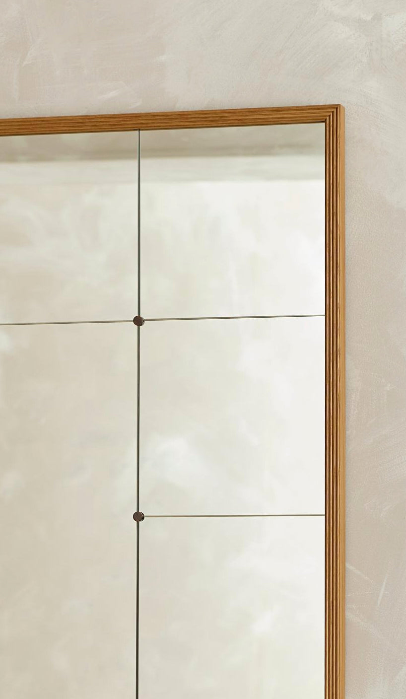 Reeded oak frame panelled wall mirror