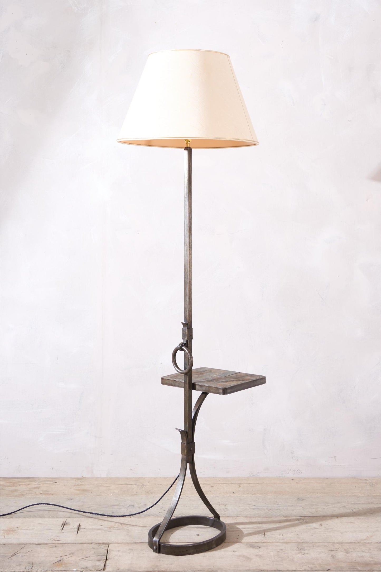 Mid century Brutalist French floor lamp with slate table by Jean