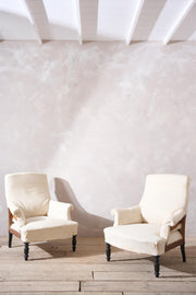 Pair of Napoleon III plain square back armchairs - TallBoy Interiors
