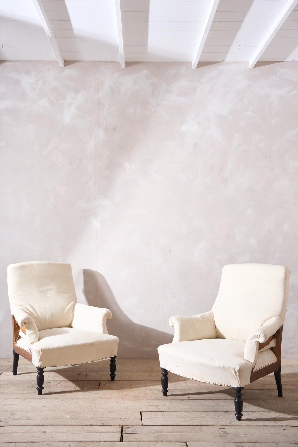 Pair of Napoleon III plain square back armchairs - TallBoy Interiors