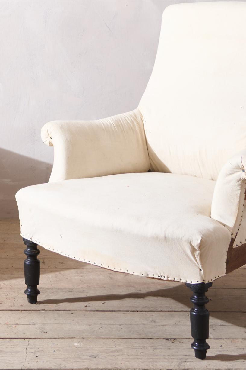Pair of Napoleon III plain square back armchairs - TallBoy Interiors