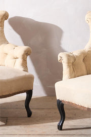 Pair of Napoleon III buttoned fishtail armchairs - TallBoy Interiors