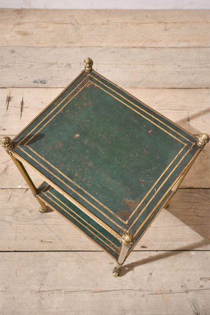 c.1940's Green leather and brass side table