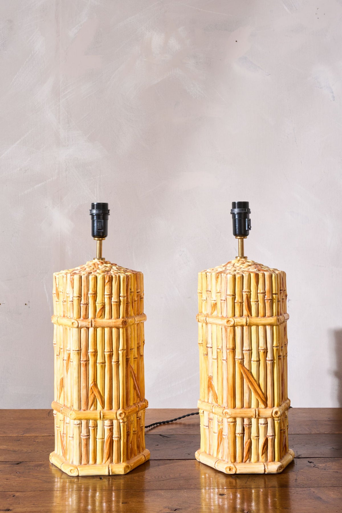 Pair of Vintage pottery bamboo table lamps - TallBoy Interiors