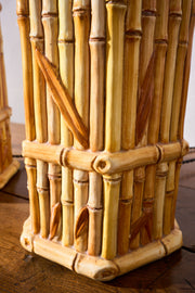 Pair of Vintage pottery bamboo table lamps - TallBoy Interiors