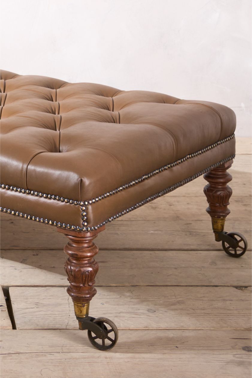 William IV Rosewood leg and brass caster large footstool ottoman - TallBoy Interiors