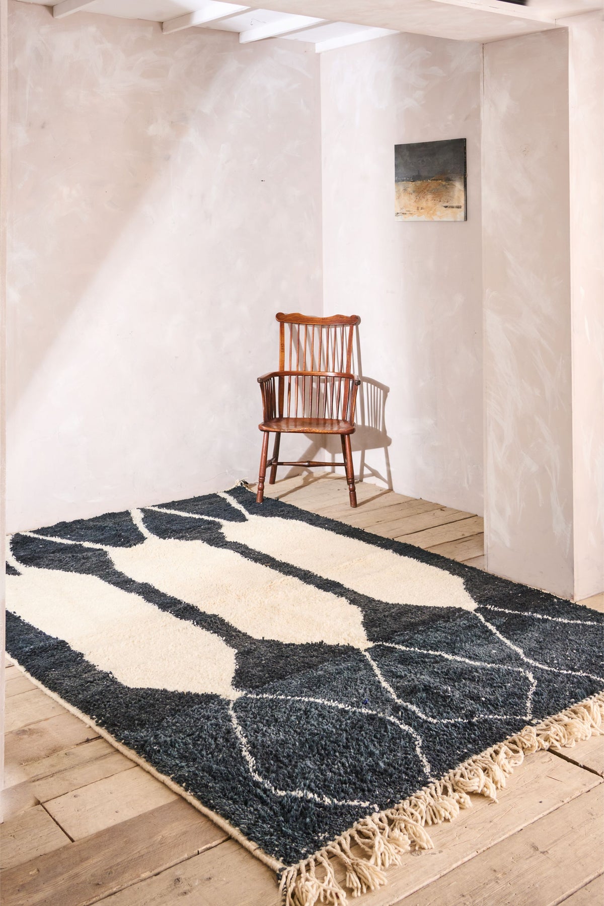 Large black and white Moroccan Berber rug - TallBoy Interiors