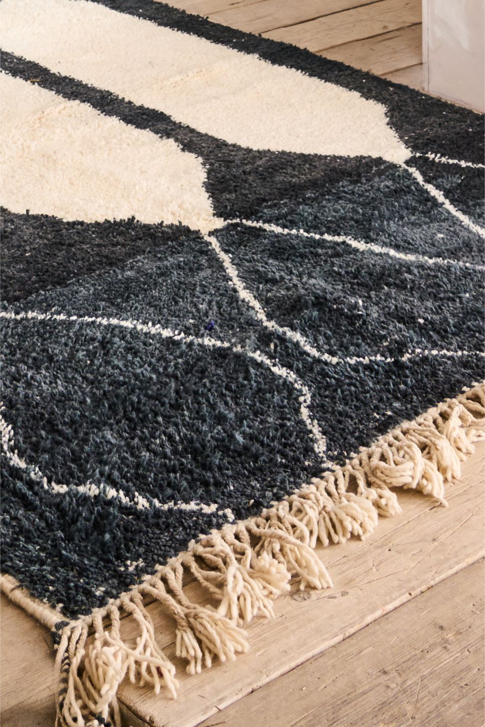 Large black and white Moroccan Berber rug - TallBoy Interiors