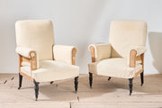 Pair of Napoleon III square back armchairs on tall legs