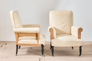 Pair of Napoleon III square back armchairs on tall legs