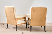 Pair of Napoleon III square back armchairs on tall legs