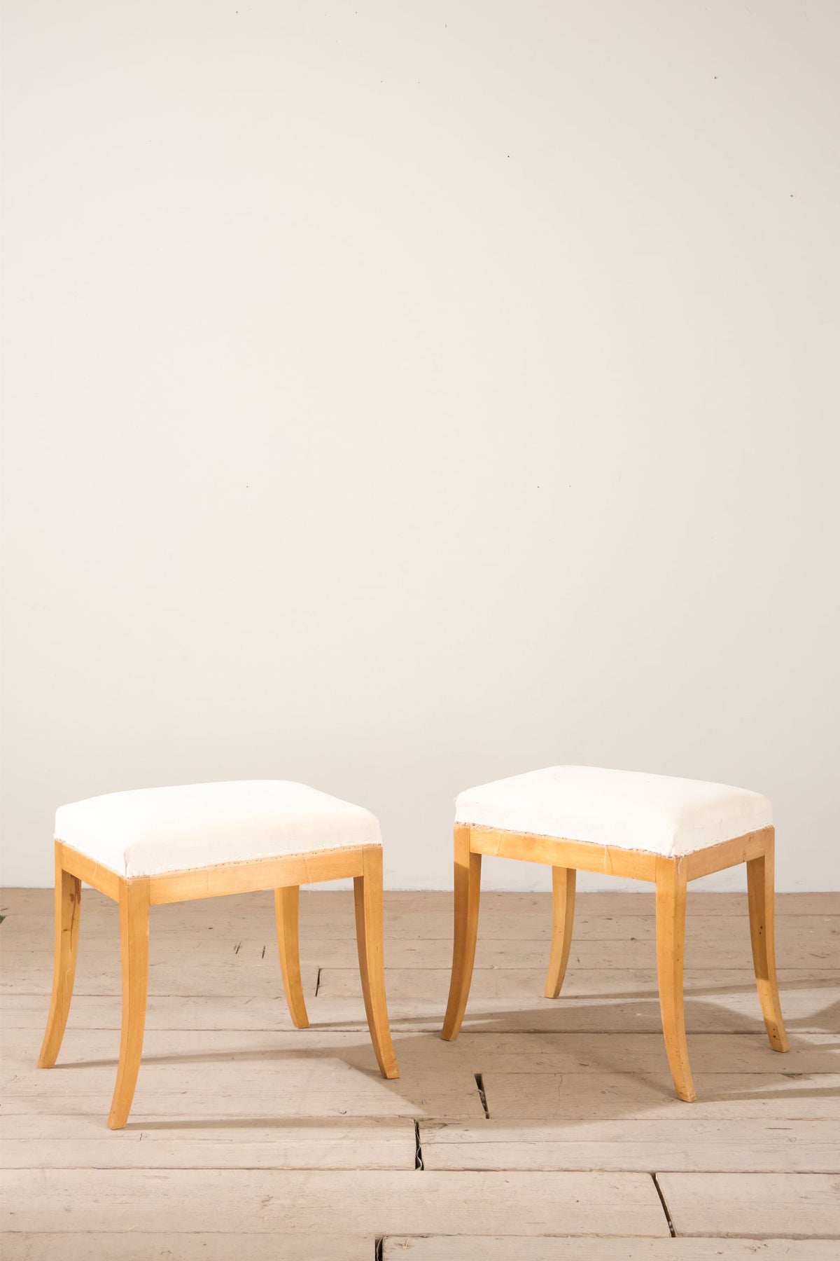 Early 20th century pair of Swedish satin birch stools - TallBoy Interiors