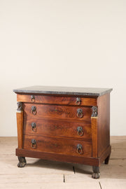 19th century French empire mahogany and fossil marble chest of drawers