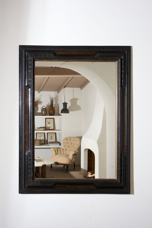 Large 19th century Italian Ebonised and faux tortoiseshell mirror