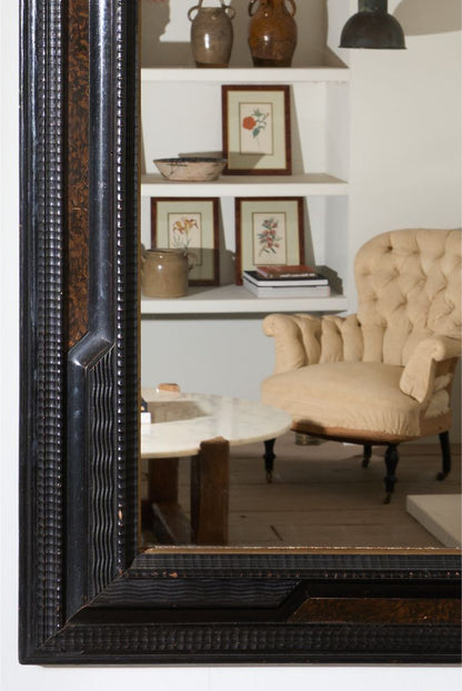 Large 19th century Italian Ebonised and faux tortoiseshell mirror