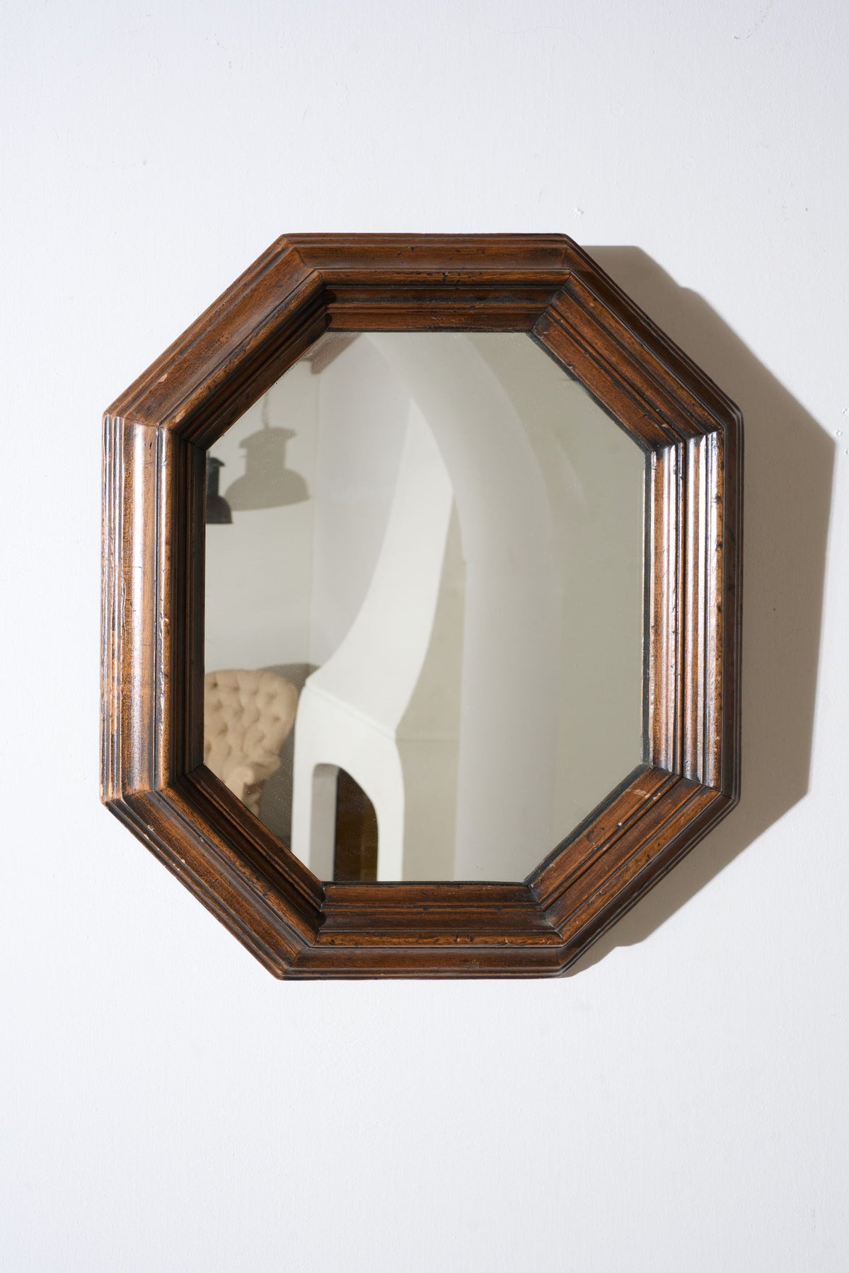 c.1900 Octagonal oak wall mirror - TallBoy Interiors