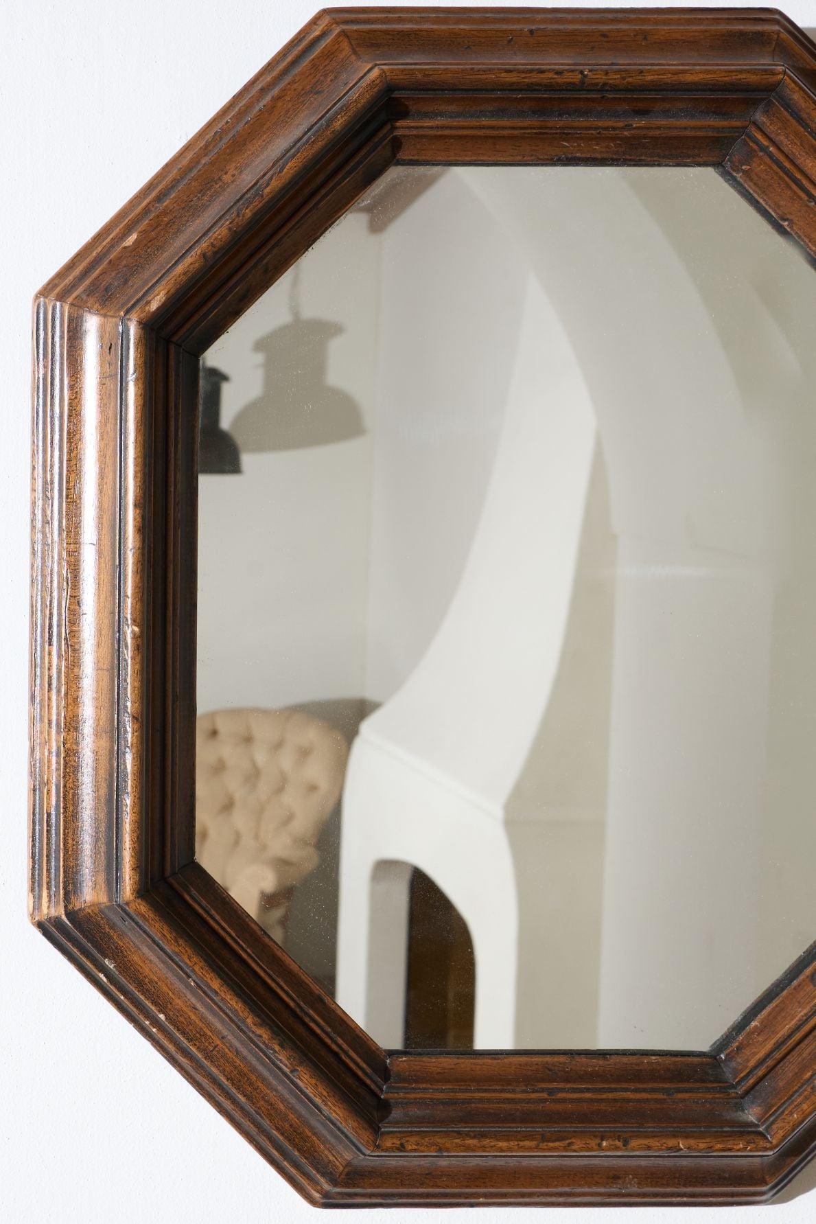 c.1900 Octagonal oak wall mirror - TallBoy Interiors