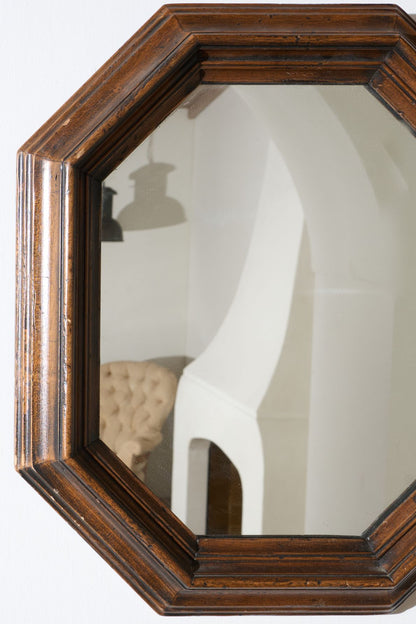 c.1900 Octagonal oak wall mirror