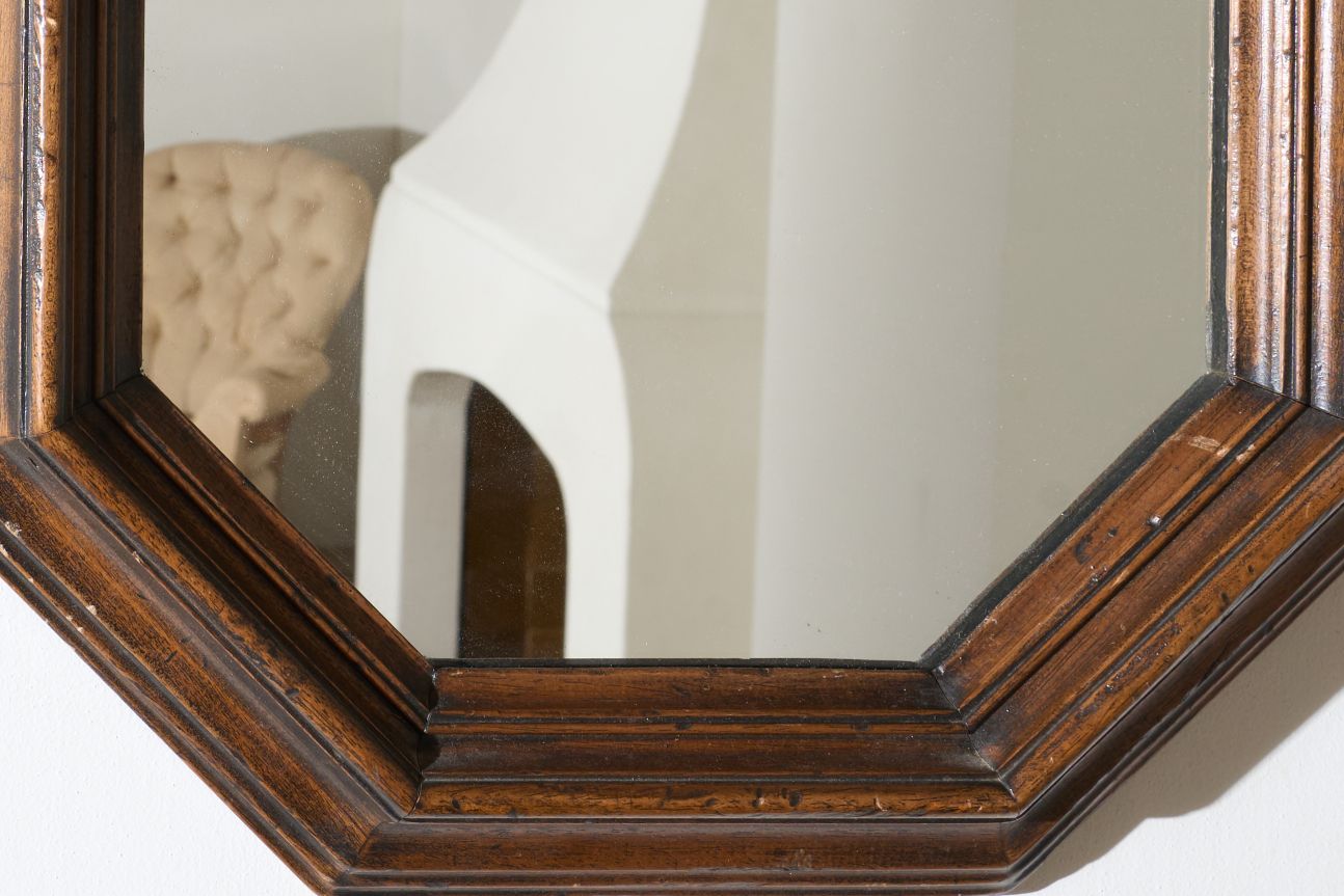 c.1900 Octagonal oak wall mirror