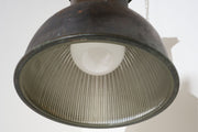 20th century patinated copper holophane pendant light