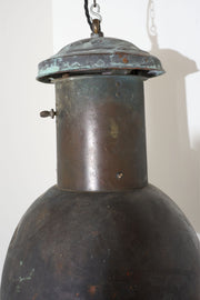 20th century patinated copper holophane pendant light