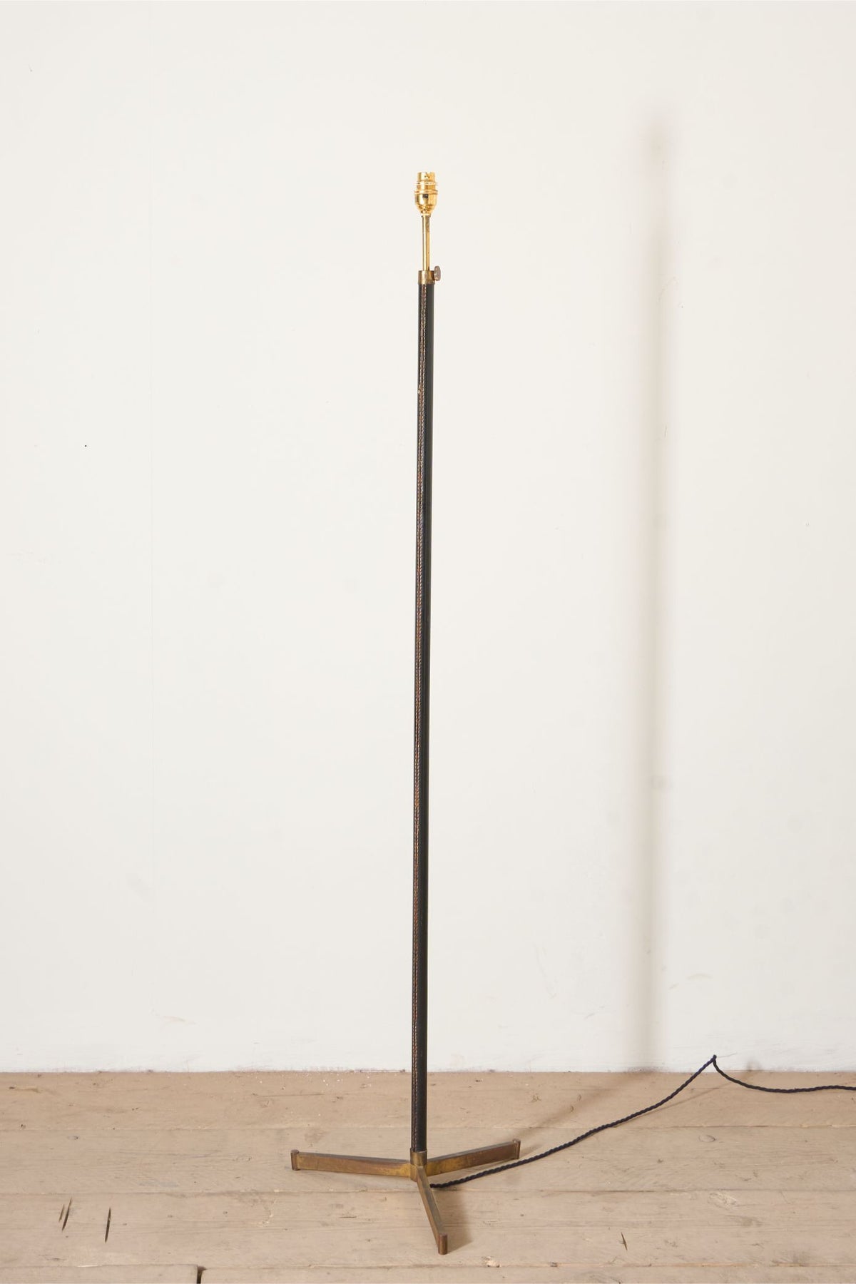 Mid 20th century Spanish black leather and brass floor lamp - TallBoy Interiors