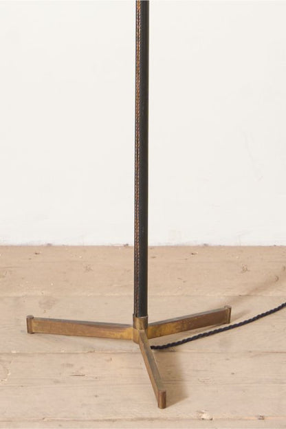 Mid 20th century Spanish black leather and brass floor lamp