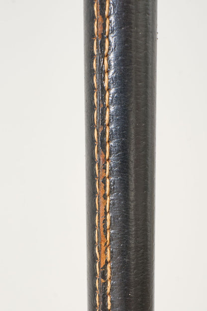 Mid 20th century Spanish black leather and brass floor lamp