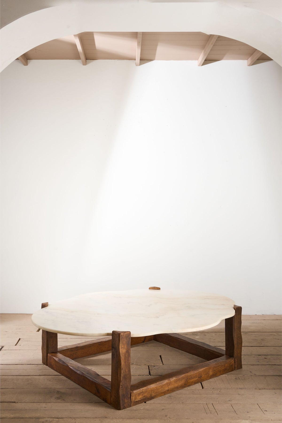 Large mid 20th century oak and polished stone coffee table - TallBoy Interiors