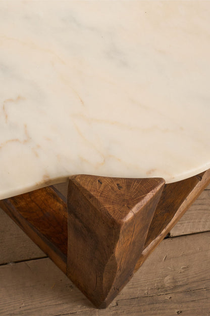 Large mid 20th century oak and polished stone coffee table